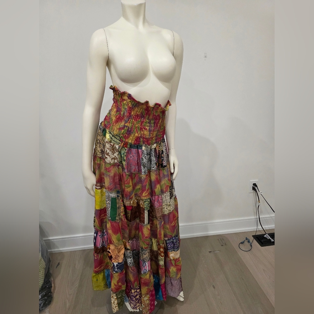Patchwork 100% silk dress / skirt - Picture 15 of 15